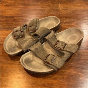 Birkenstock Arizona Taupe Brown Suede Leather Sandal Kids 34 3 3.5 Comfort WALK